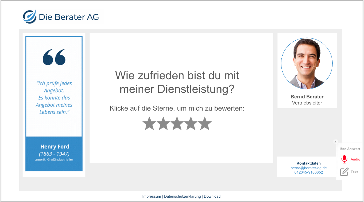 Sterne-Bewertung auf der Empf&auml;nger-Seite